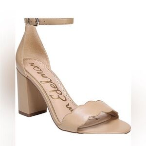 Sam Edelman Nude Scalloped Block Heel Sandals with Ankle Strap